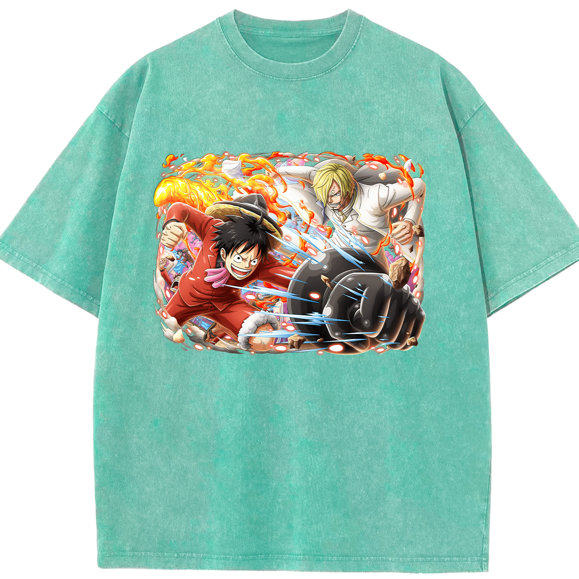 ワンピース モンキー・D・ルフィ ONE PIECE Monkey D. Luffy 綿100% ヴィンテージ風 半袖Tシャツ（フロントプリント）